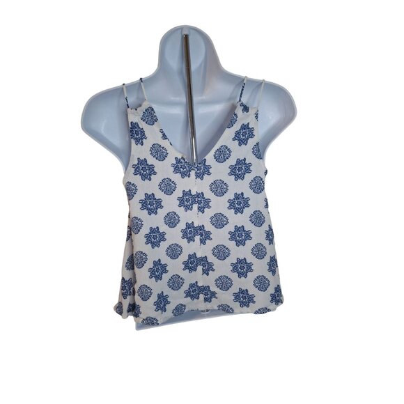 Altard State Womens Sleeveless Blouse Small Blue Floral Tribal Accent VNeck Boho - Picture 2 of 8